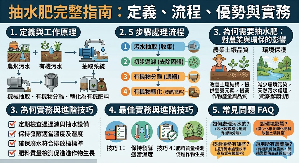 抽水肥是一種高效的有機污水處理技術，主要用於將農業和工業污水中的有機物質抽取並轉化為有機肥料，這樣既能改善土壤質量，也能減少環境污染。利用抽水肥技術，不僅能有效提升農業土壤的肥力，還能降低對化學肥料的依賴，對環保事業有重要貢獻。本文深入探討了抽水肥的運作原理、應用範圍及其對農業和環境的積極影響，提供了一個全面了解抽水肥技術的視角。